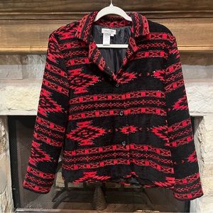 Coldwater Creek Jacket Southwestern Aztec Black Red Western Beaded